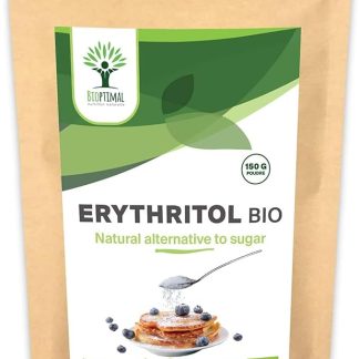 Eritritolo - Bioptimal - Erythritol Bio - Zero zucchero - Zero calorie - Eritritolo in polvere - Zucchero alternativo - Prodotto in Francia - Certificato Ecocert - 150g