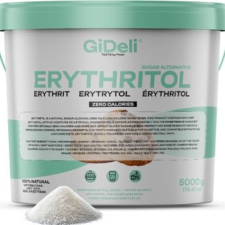 GiDeli Eritritolo 5 kg in secchio di zucchero semolato di ricambio per alimenti come alternativa allo zucchero vegano e dentale