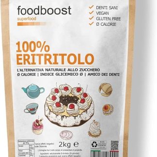 Eritritolo 2Kg foodboost -sostituto dello zucchero- 0kcal - 100% Puro- stesso potere dolcificante dello zucchero da cucina, adatto per diabetici e diete ipocaloriche - contro la carie - conf. bulk