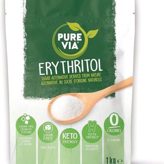 Pure Via Eritritolo 1kg | Edulcorante di Origine Naturale, Granulato, Senza Zucchero, Senza Glutine, Zero Calorie, Vegano | Ideale per Caffè, Bevande e Dessert