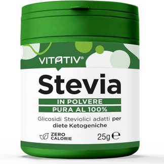 VITATIV Stevia Pura in Polvere - Rebaudioside A 98% Dolcificante Naturale - Zero Calorie, Ideale per Diete Ketogeniche, Vegano e Senza Glutine - 25gr