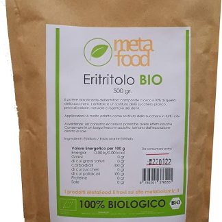 Eritritolo 100% BIOLOGICO confezione da 500 gr, dolcificante naturale zero calorie, sostituto dello zucchero, indice glicemico basso
