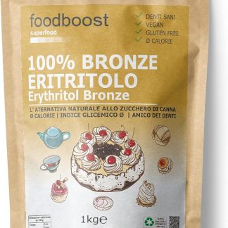 Foodboost Eritritolo Bronze 1Kg, Vegano e Senza Glutine - Sostituto Zucchero di Canna‍- Dolcificante Zero Calorie, Senza Zucchero - Adatto per Diabetici e Dieta Chetogenica - Contro la Carie