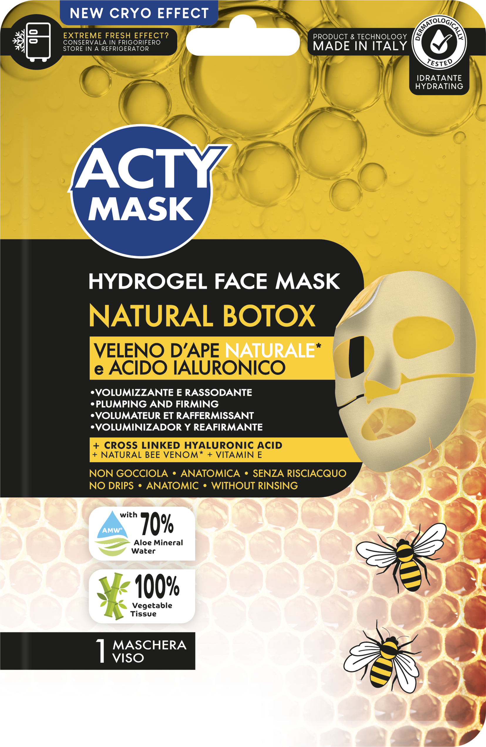 ACTY MASK Hydrogel Maschera natural botox con veleno d'ape naturale e acido ialuronico, 1 pz
