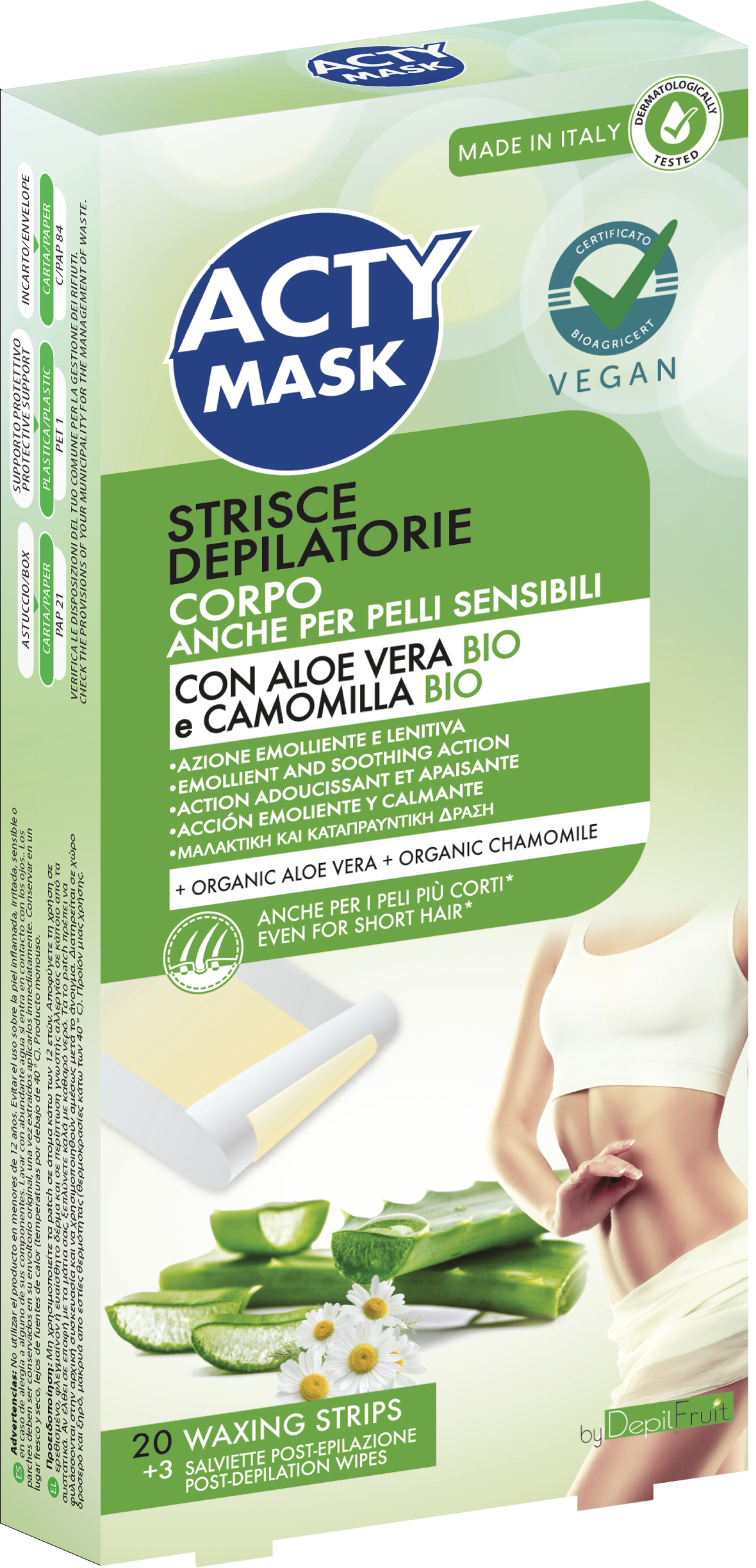 ACTY MASK Strisce depilatorie corpo Aloe, 20 pz