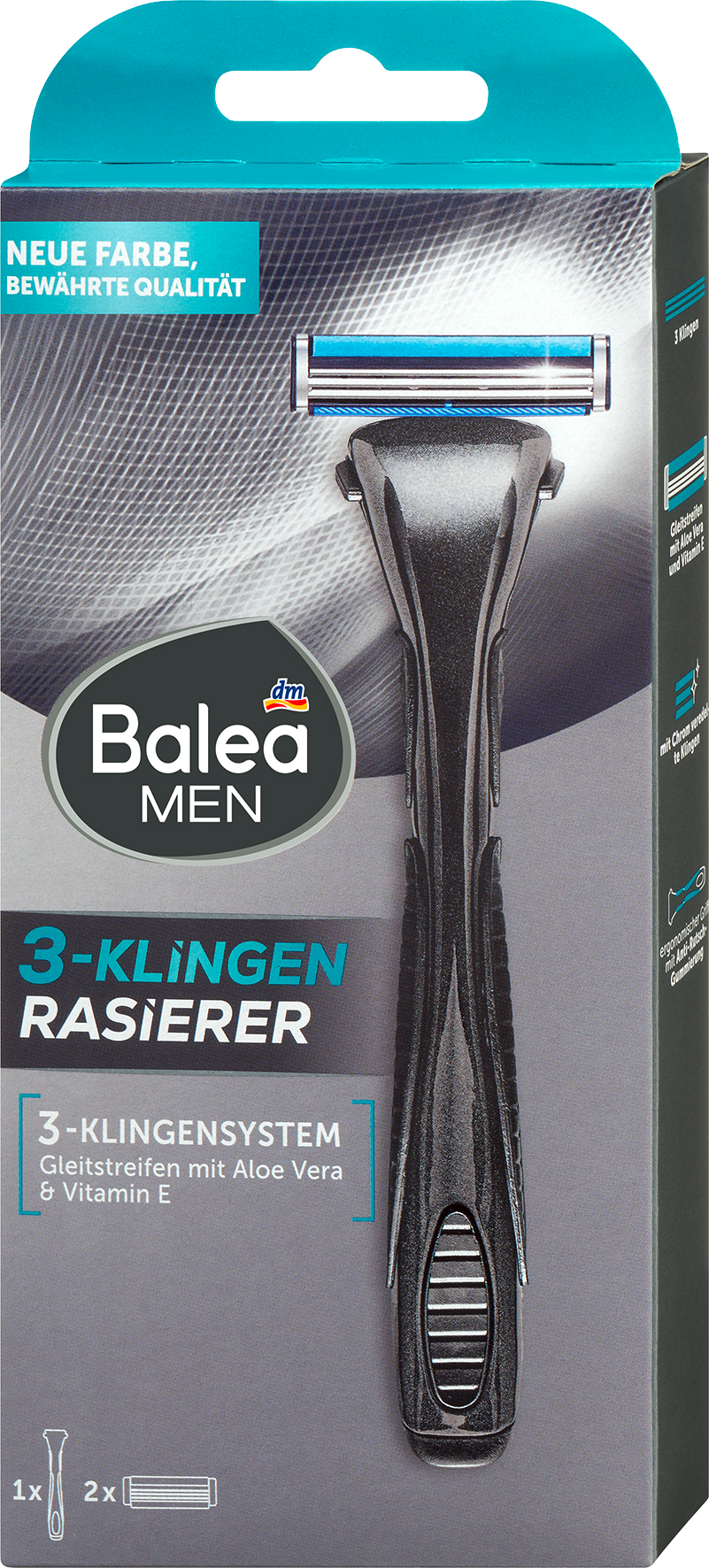 Balea MEN Rasoio 3 lame + due testine di ricambio, 1 pz
