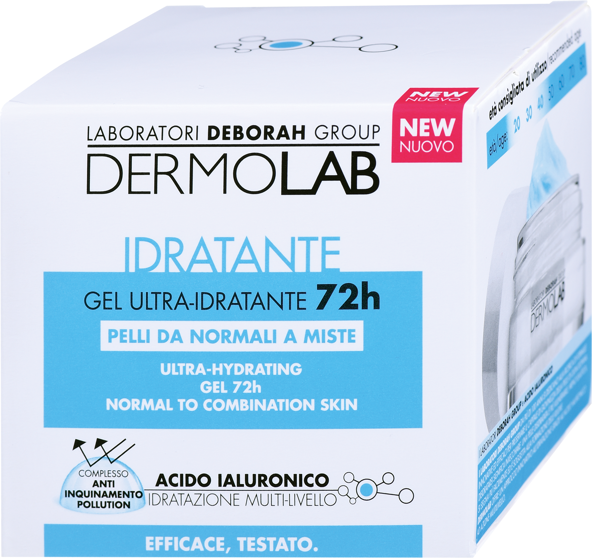 DERMOLAB Crema-gel ultra idratante 72h con acido ialuronico, 50 ml