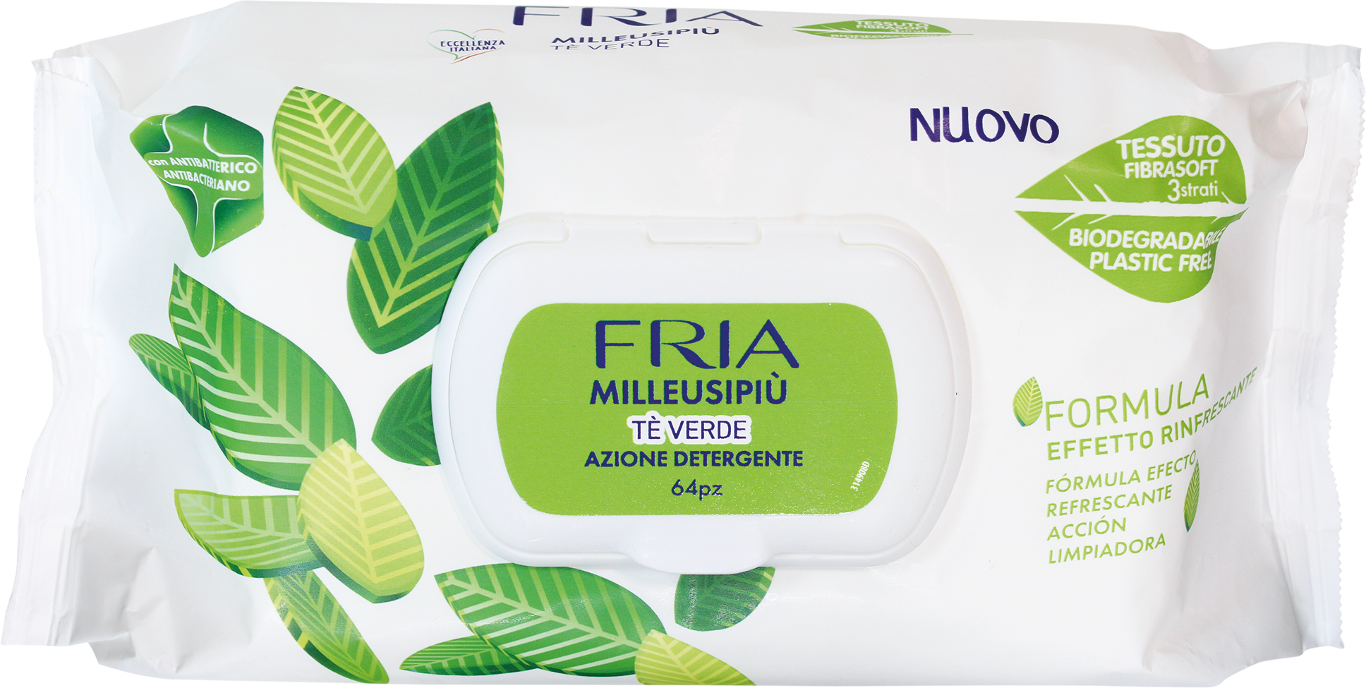 FRIA Salviette detergenti Milleusipiù tè verde/blu, assort., 64 pz