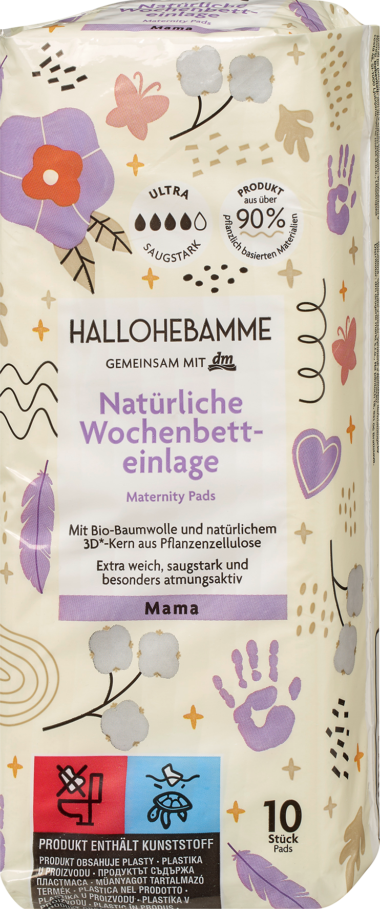 HALLOHEBAMME Assorbenti post-parto, 10 pz