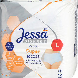 Jessa DISKRET Mutandine assorbenti misura L super, 12 pzDispositivi medici