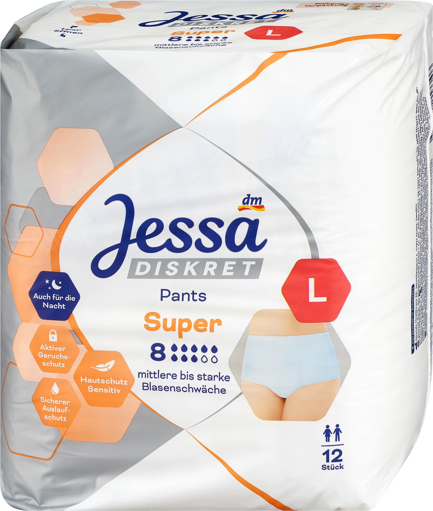 Jessa DISKRET Mutandine assorbenti misura L super, 12 pzDispositivi medici