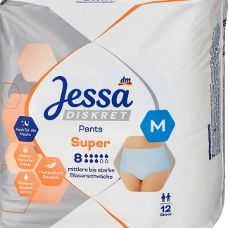 Jessa DISKRET Mutandine assorbenti misura M super, 12 pzDispositivi medici