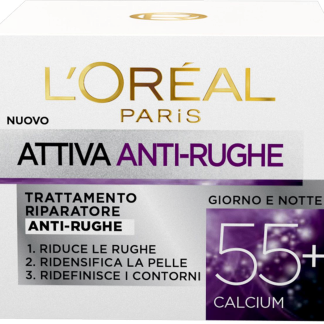 L'ORÉAL PARiS Trattamento riparatore anti-rughe giorno e notte 55+ Attiva Anti-Rughe, 50 ml