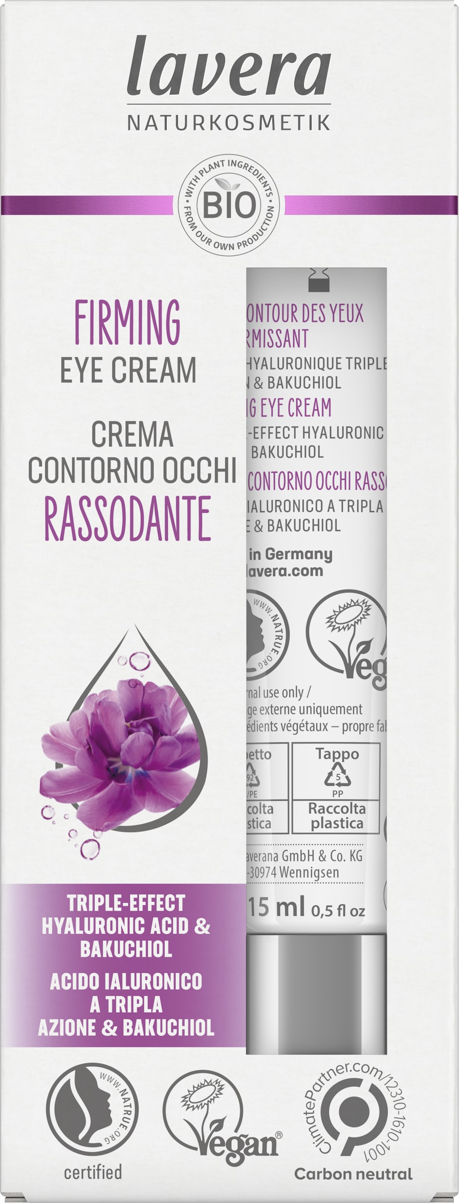 lavera NATURKOSMETIK Crema contorno occhi rassodante, 15 ml