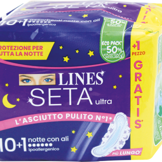 LINES Assorbenti Seta Ultra Notte con ali, 11 pz
