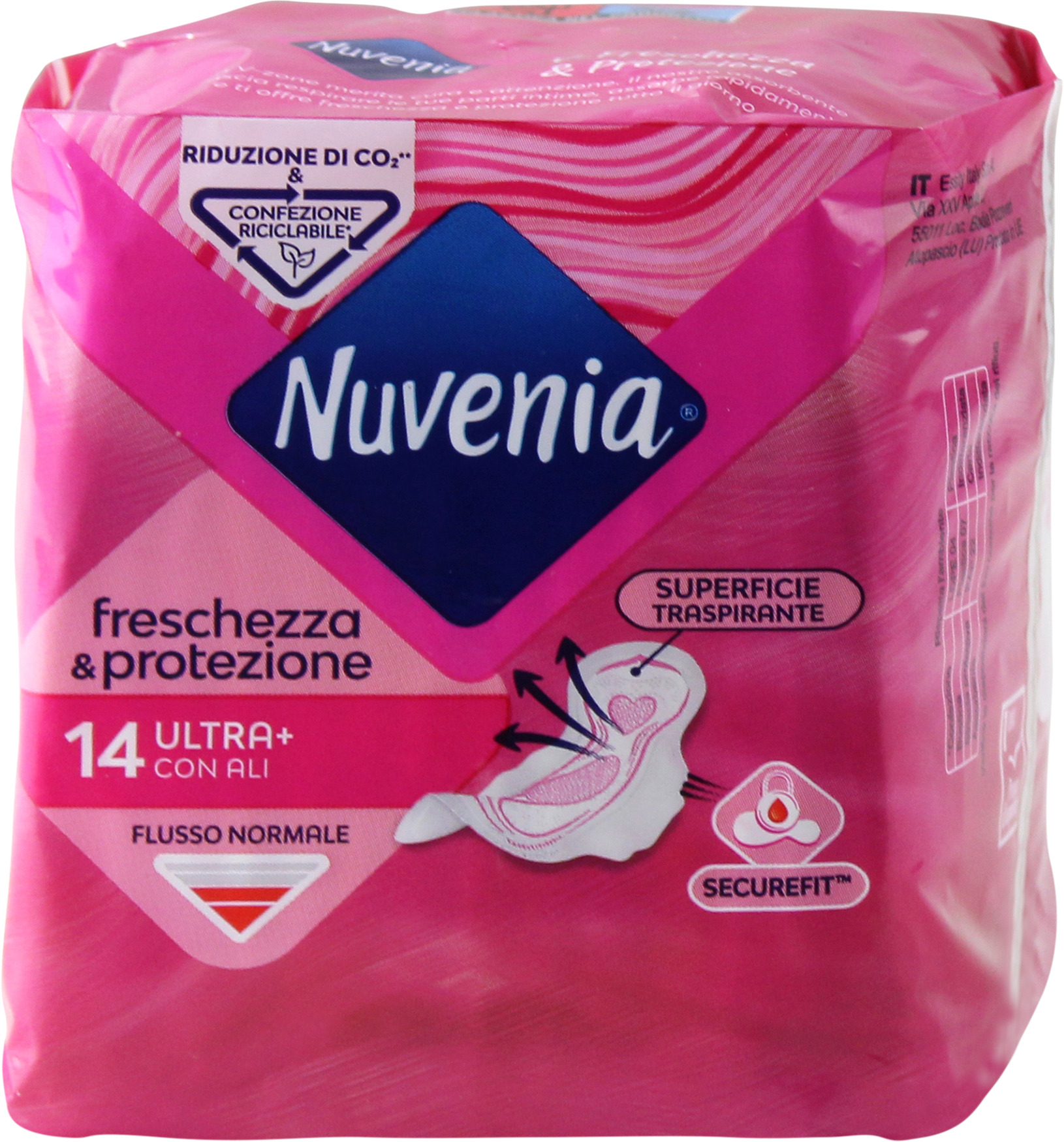 Nuvenia Assorbenti freschezza e protezione ultra+ con ali, 14 pz