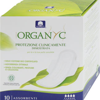 ORGANYC Assorbenti notte con ali in cotone bio Super, 10 pz