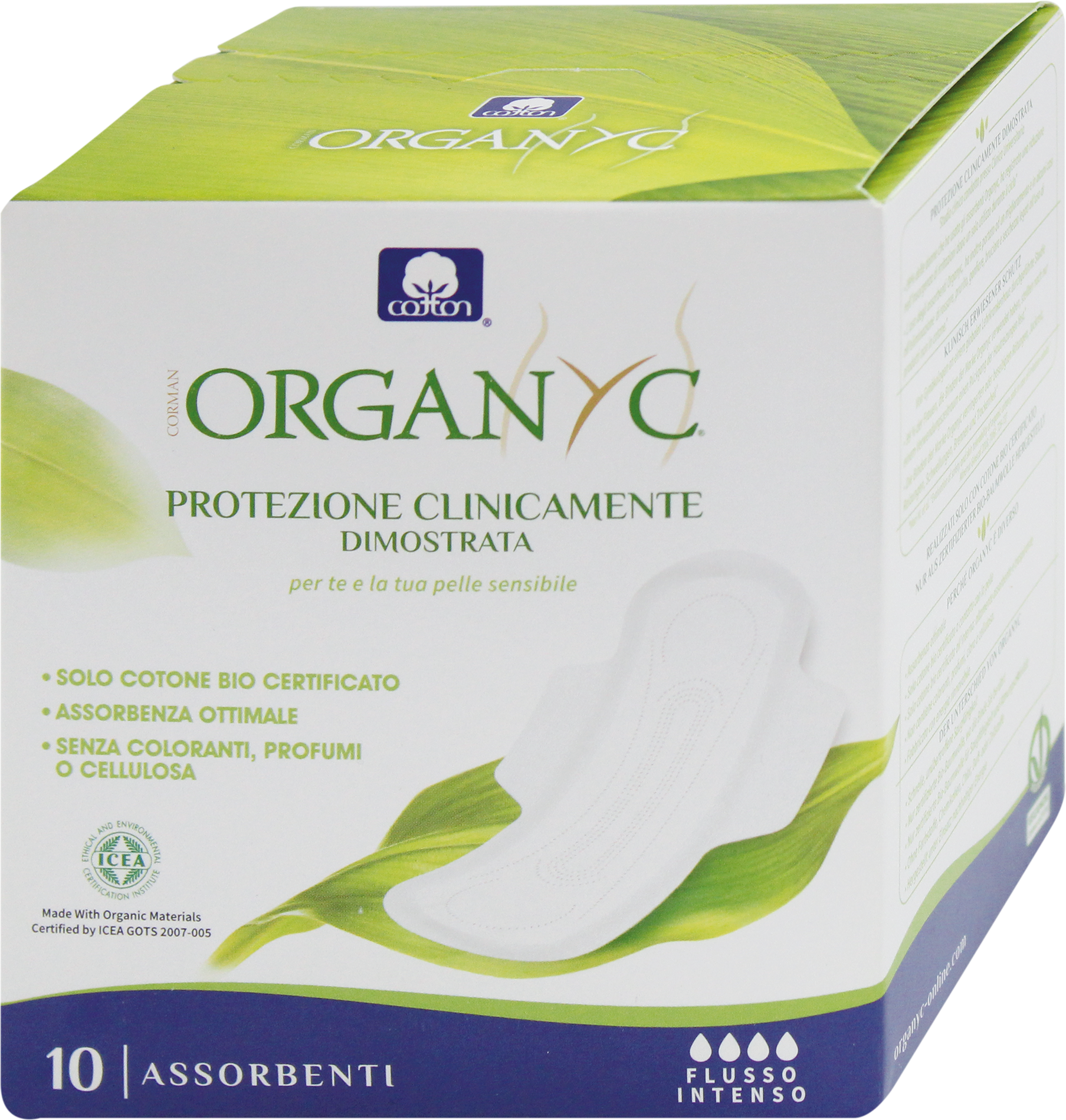 ORGANYC Assorbenti notte con ali in cotone bio Super, 10 pz