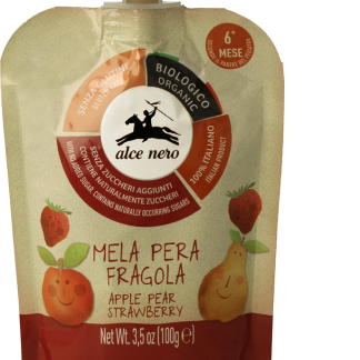 Органическое пюре из яблок, груш и клубники Black Elk, 100 г.