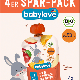 Babylove Яблочно-персиковое пюре с цельными овсяными хлопьями, 100 г