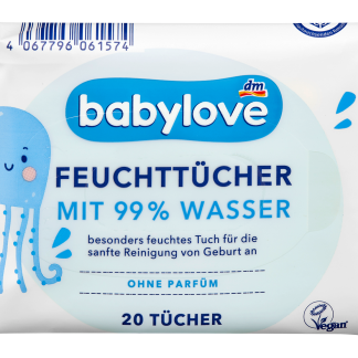Влажные салфетки babylove, содержащие 99% воды, 20 шт.