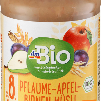 dmBio Гомогенизированный продукт из слив, яблок, груш и цельных злаков, 190 г. Дополнительное питание.