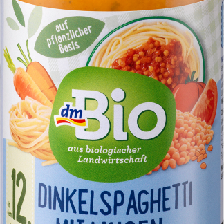 dmBio Гомогенизированный продукт со спагетти из полбы и рагу из чечевицы, 250 г