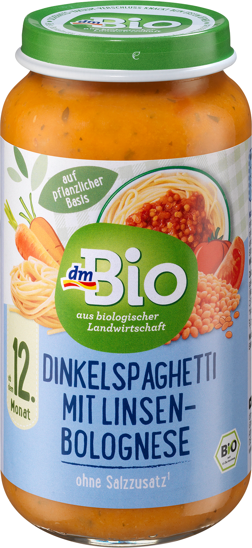dmBio Гомогенизированный продукт со спагетти из полбы и рагу из чечевицы, 250 г