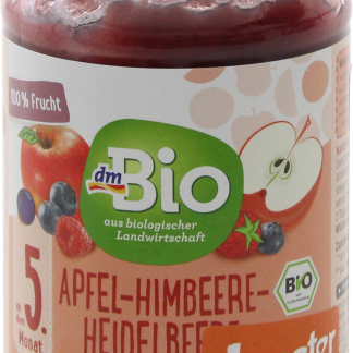 Фруктовое пюре dmBio с яблоком, малиной и черникой, 190 г. Дополнительная пища.