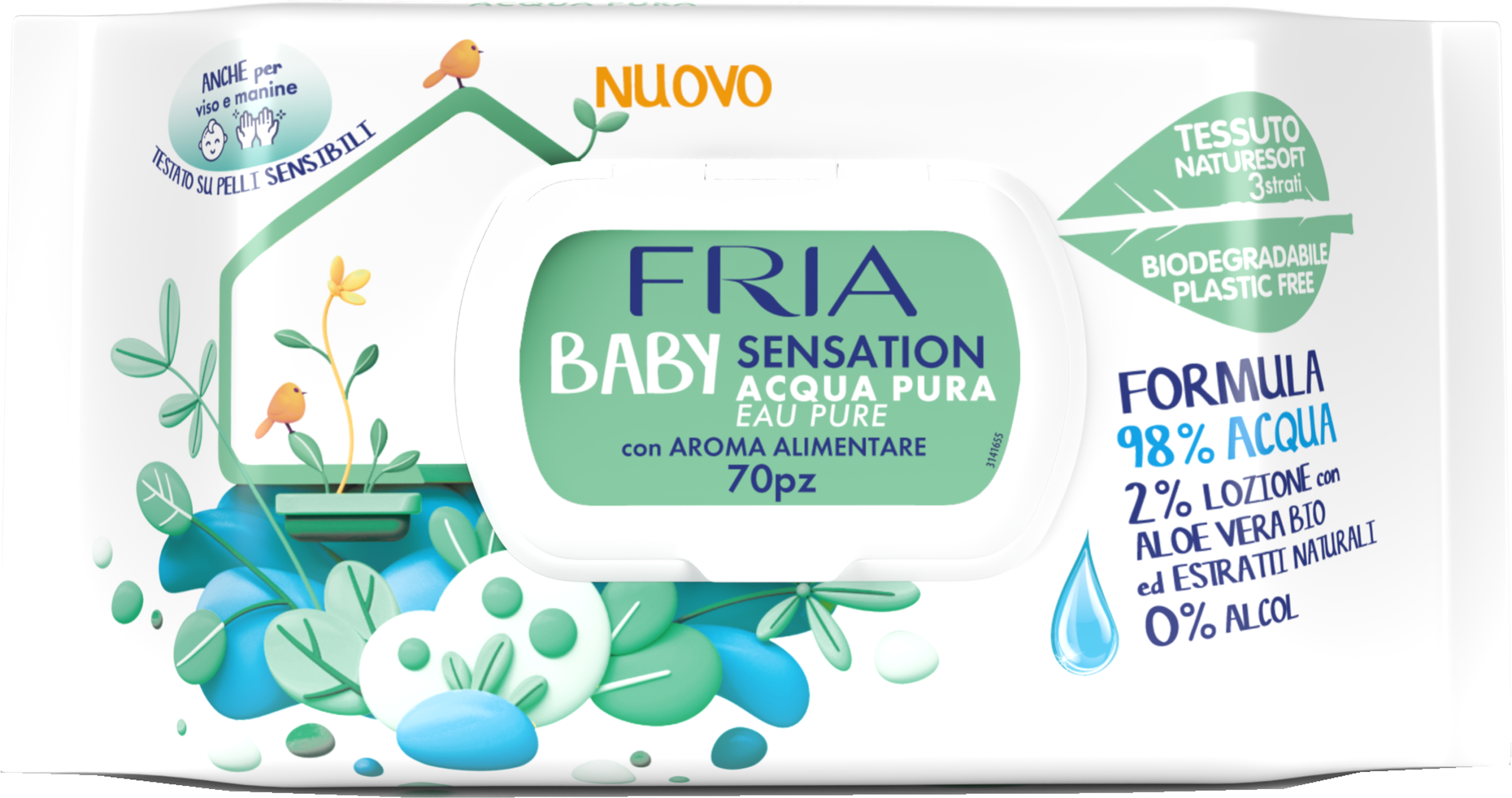 Очищающие салфетки FRIA BABY SENSATION PURE WATER, 70 шт.
