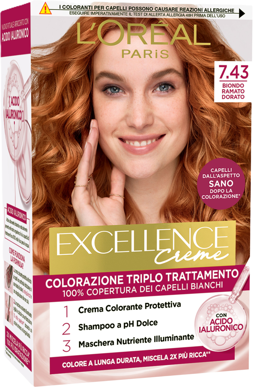Стойкая кремовая краска для волос L'ORÉAL PARIS EXCELLENCE, золотисто-медный блонд, 7.43, 1 шт.