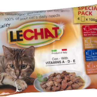 LECHAT Мультипак Влажный корм для кошек, 400 г, полнорационный корм