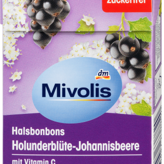 Леденцы для горла Mivolis без сахара с витамином С и подсластителями, со вкусом бузины и черной смородины, 50 г