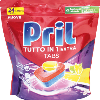 Таблетки для посудомоечных машин Pril All in 1 Extra со вкусом лимона и лайма, 24 шт.