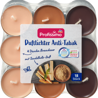 Ароматизированные чайные свечи Profissimo Anti-Tobacco с ароматом сандалового дерева, 18 шт.