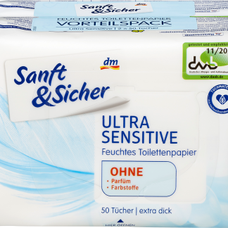 Туалетная бумага Sanft&Sicher Ultra Sensitive Moist, двойная упаковка, 100 шт.