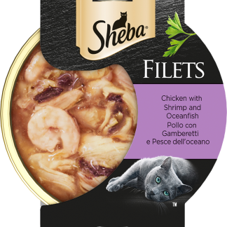 Влажный корм для кошек Sheba: курица с креветками и филе морской рыбы, 60 г. Дополнительная порция корма.