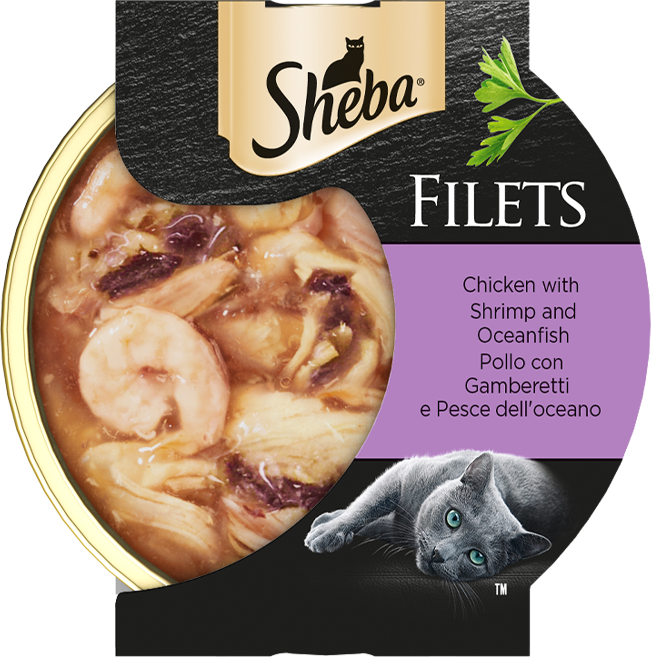 Влажный корм для кошек Sheba: курица с креветками и филе морской рыбы, 60 г. Дополнительная порция корма.