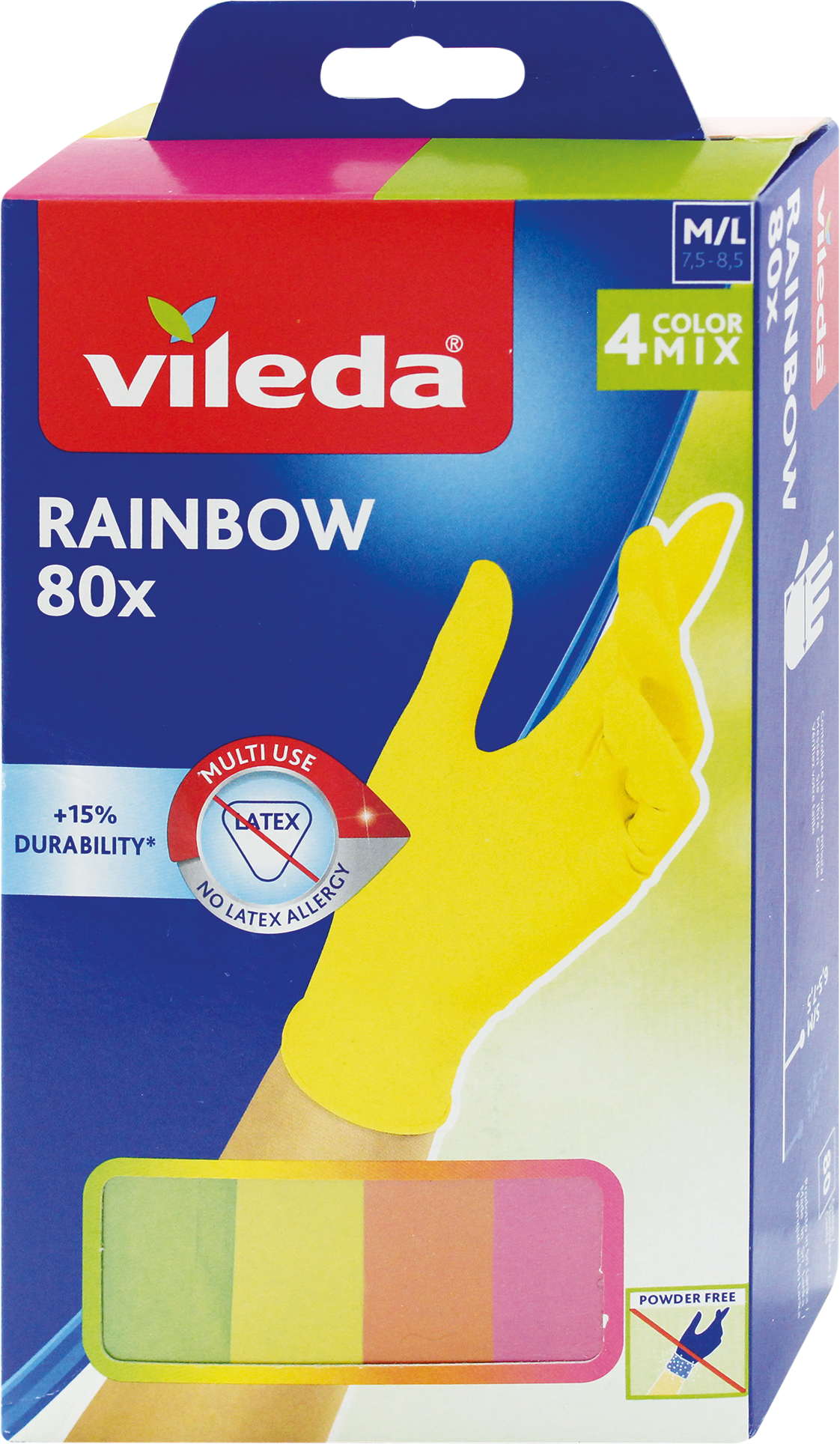 Одноразовые перчатки Vileda Rainbow, размер M/L, 80 шт.