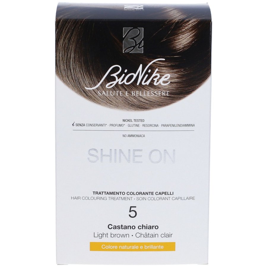 Стойкая краска для волос BioNike Shine On 5, светло-коричневый цвет.