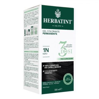 Herbatint - Стойкая гелевая краска для волос 1N Черный 300 мл (3 дозы) - Мягкая формула без аммиака