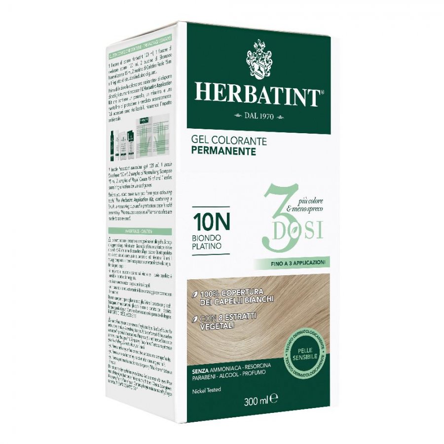 Herbatint - Стойкая гелевая краска для волос 10N Платиновый блонд, 3 дозы, 300 мл - Натуральный и стойкий цвет