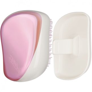 Расческа-стайлер Tangle Teezer Compact Styler розового цвета с голографическим эффектом, компактная и эргономичная, идеально подходит для путешествий.
