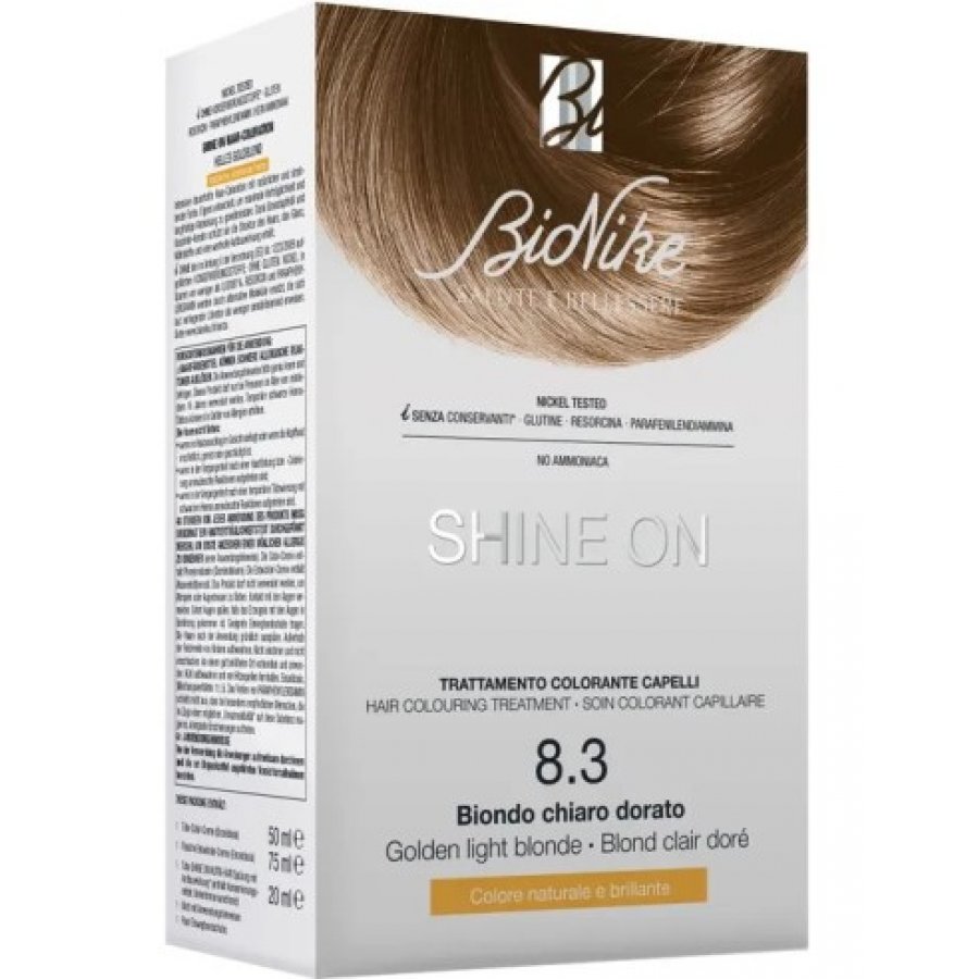Краска для волос BioNike Shine On, оттенок 8.3, светло-золотистый блонд, стойкая краска.